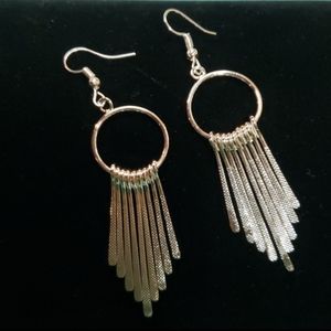 Boho Silver Fish Hook Hoop Drop Hammered Metal Chandelier Earring